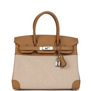 Hermes Birkin 30 Biscuit, Ecru, Beige Toile H Canvas Swift Palladium Hardware