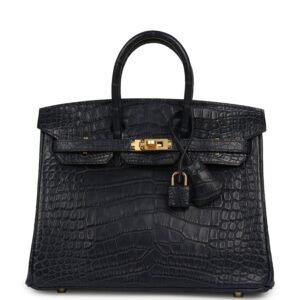 Hermes Birkin 25 Bleu Indigo Matte Alligator Gold Hardware