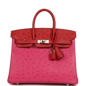 Hermes Birkin 25 Rose Tyrien, Rouge Vif Ostrich Touch Palladium Hardware