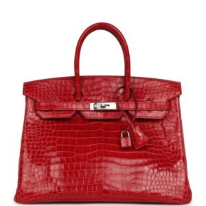 Hermes Birkin 35 Braise Shiny Porosus Crocodile Palladium Hardware