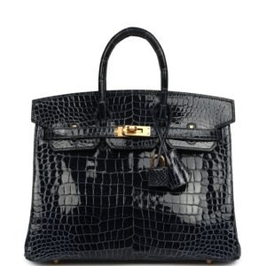 Hermes Birkin 25 Bleu Baltique Shiny Porosus Crocodile Gold Hardware