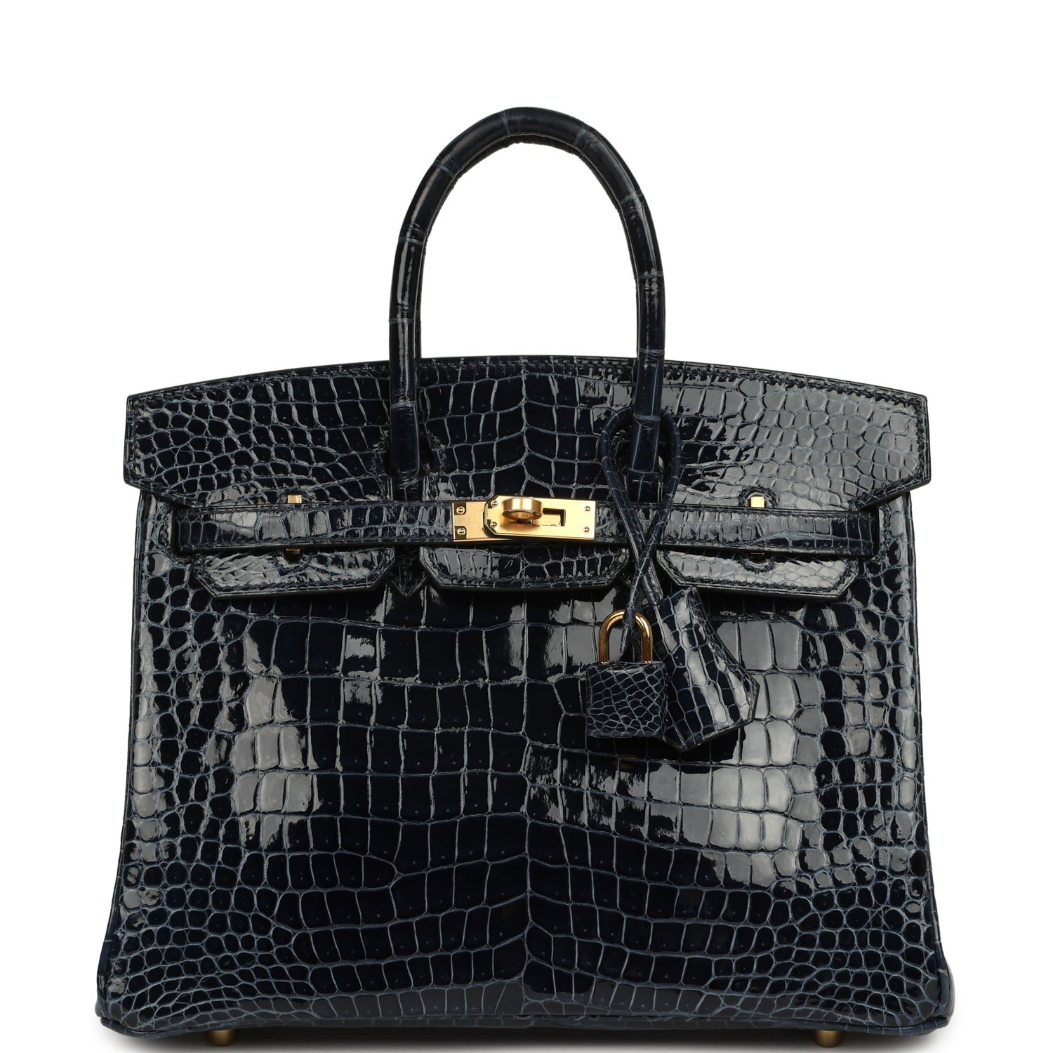 Hermes Birkin 25 Bleu Baltique Shiny Porosus Crocodile Gold Hardware