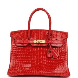 Hermes Birkin 30 Geranium Shiny Porosus Crocodile Gold Hardware