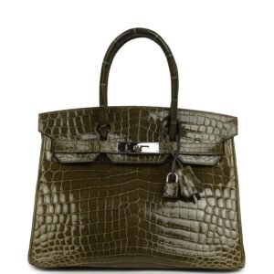 Hermes Birkin 30 Vert Olive Shiny Niloticus Crocodile Palladium Hardware
