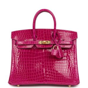 Hermes Birkin 25 Rose Scheherazade Shiny Porosus Crocodile Gold Hardware