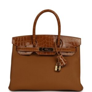 Hermes Birkin 30 Caramel Togo, Tabac Camel Shiny Niloticus Crocodile Touch Gold Hardware