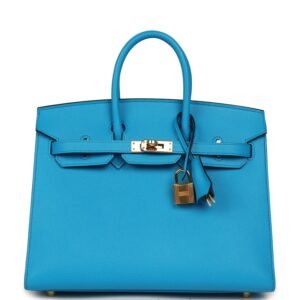 Hermes Birkin Sellier 25 Bleu Frida Epsom Gold Hardware