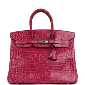 Hermes Birkin 35 Rose Scheherazade Shiny Porosus Crocodile Palladium Hardware (MAC-H-B-260713-4)