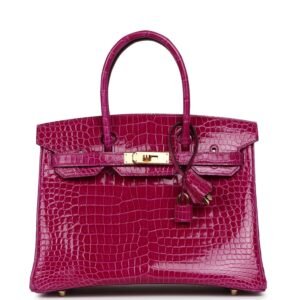 Hermes Birkin 30 Rose Pourpre Shiny Porosus Crocodile Gold Hardware