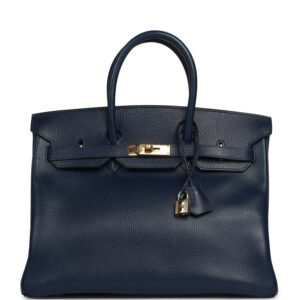 Vintage Hermes Birkin 35 Bleu Marine Ardennes Gold Hardware