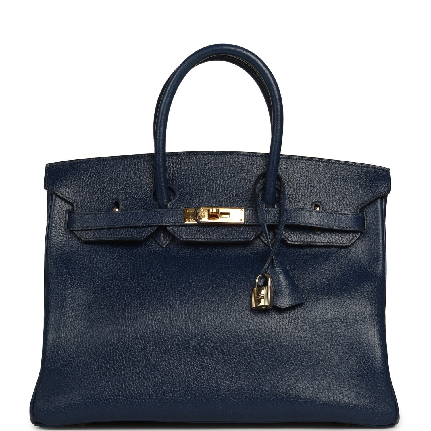 Vintage Hermes Birkin 35 Bleu Marine Ardennes Gold Hardware