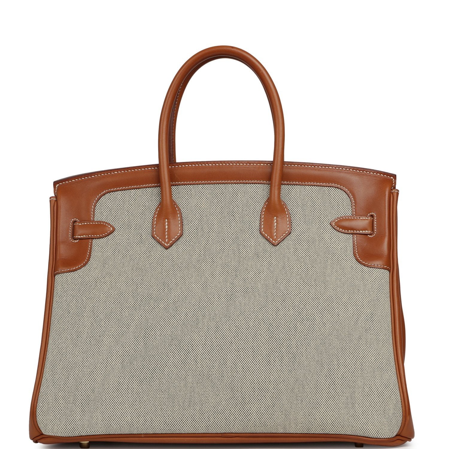 Hermes Birkin 35 Flag Fauve Barenia, Ecru-Black Toile, Bleu Orage Toile Canvas Permabrass Hardware - Image 4