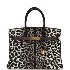 Custom Leopard Swarovski Crystal Hermes Birkin 30 Raisin Togo Gold Hardware