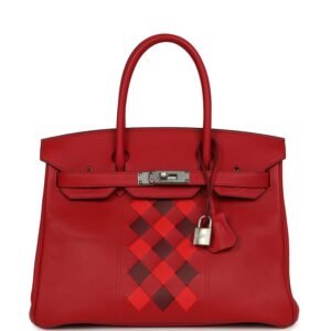 Hermes Birkin 30 Tressage De Cuir Rouge Piment Swift, Rouge H, Rouge De Coeur Epsom Palladium Hardware