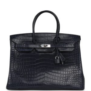 Hermes Birkin 35 Bleu Marine Matte Porosus Crocodile Palladium Hardware
