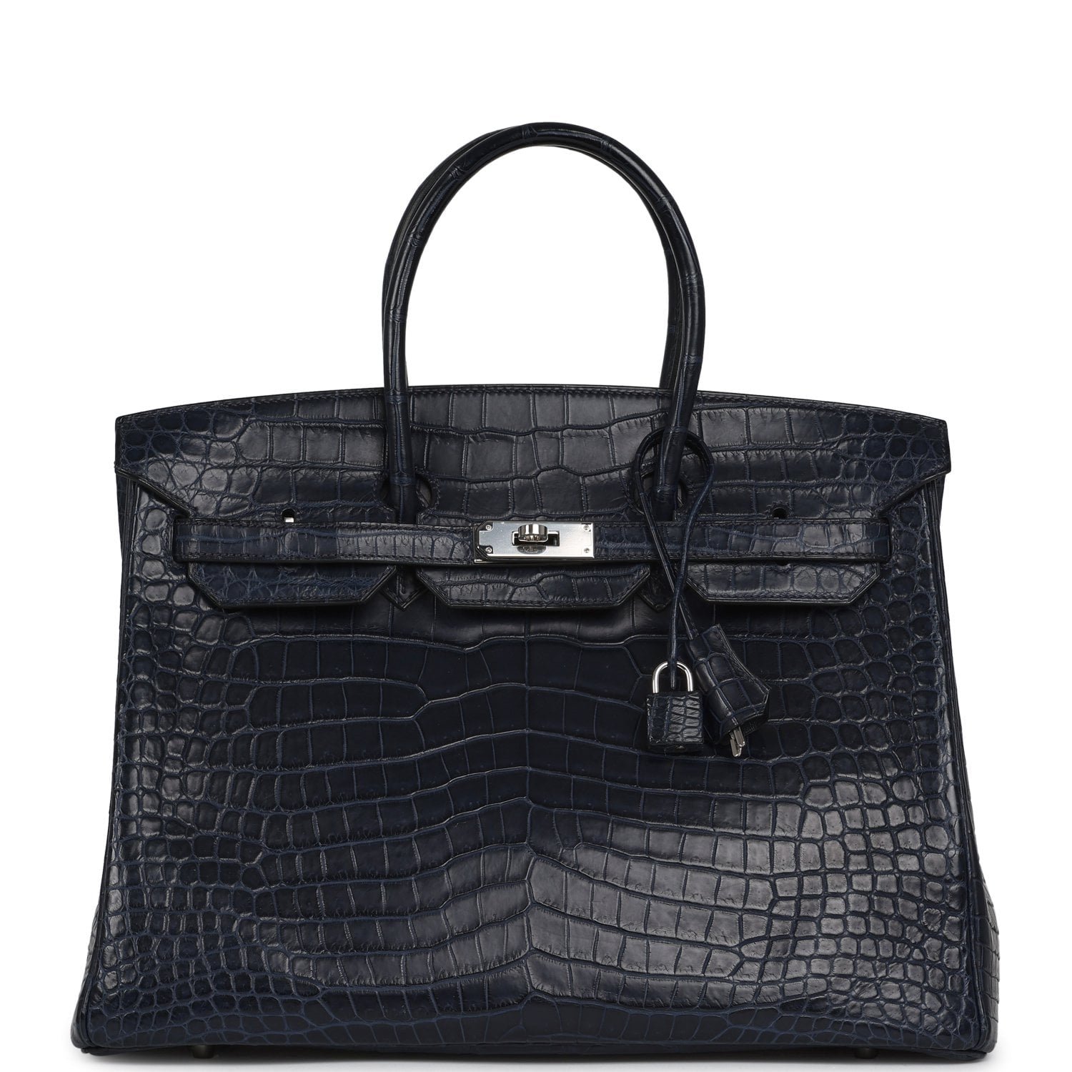 Hermes Birkin 35 Bleu Marine Matte Porosus Crocodile Palladium Hardware