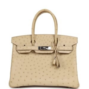 Hermes Birkin 30 Blanc Casse Ostrich Palladium Hardware