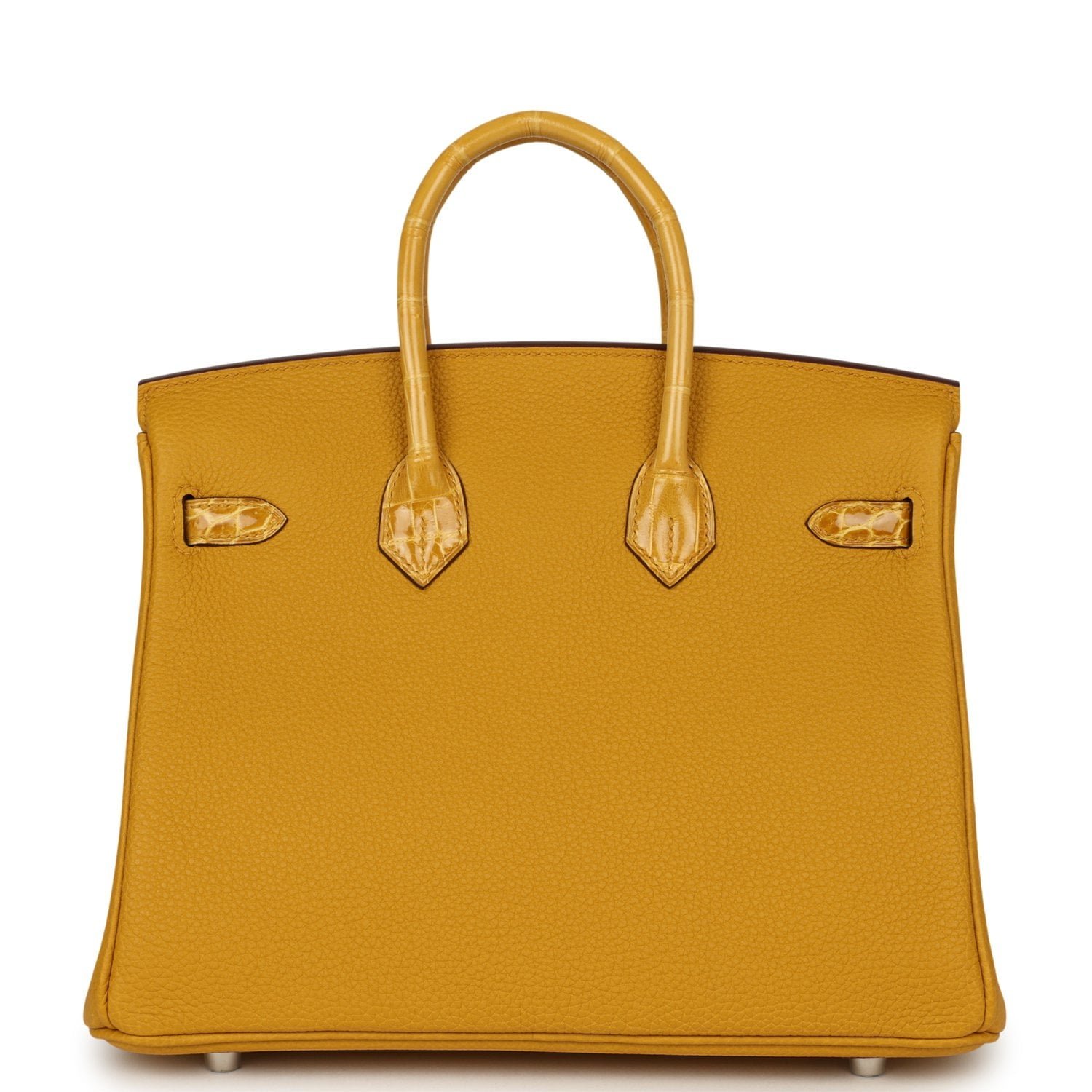 Hermes Birkin 25 Jaune Ambre Togo, Shiny Porosus Crocodile Touch Palladium Hardware - Image 4