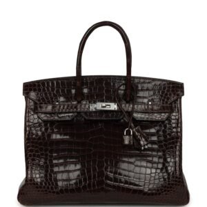 Vintage Hermes Birkin 35 Havane Shiny Porosus Crocodile Palladium Hardware