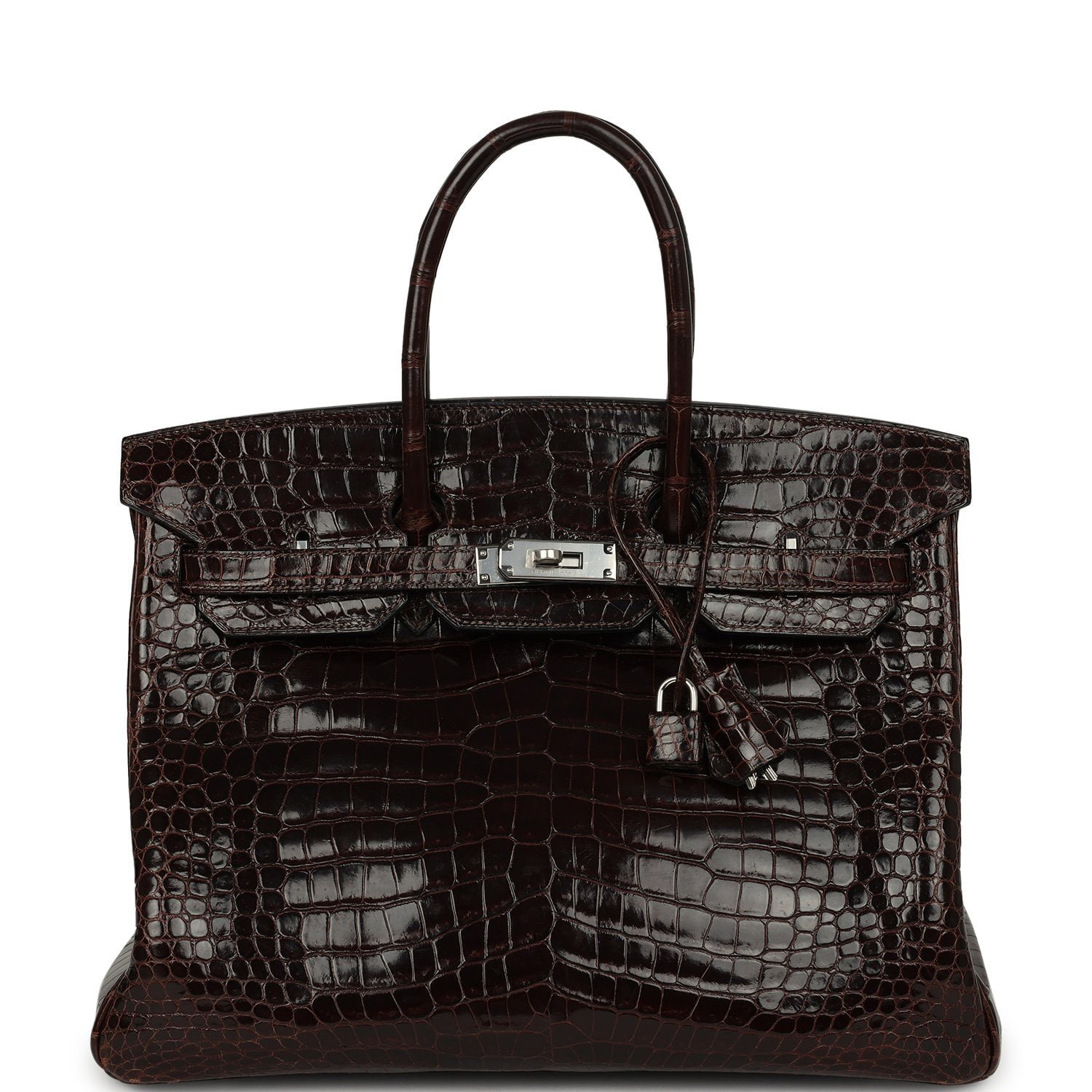 Vintage Hermes Birkin 35 Havane Shiny Porosus Crocodile Palladium Hardware