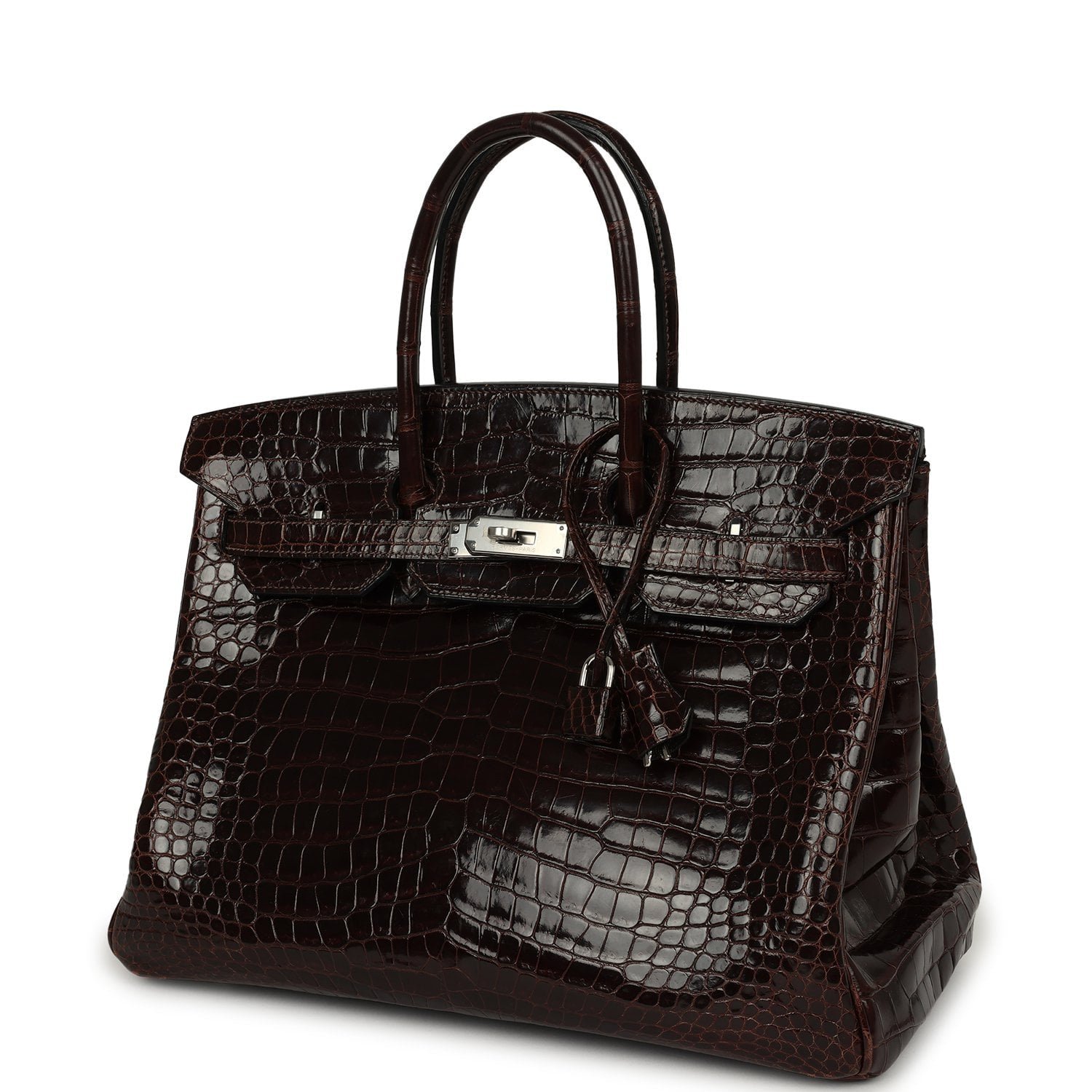 Vintage Hermes Birkin 35 Havane Shiny Porosus Crocodile Palladium Hardware - Image 5