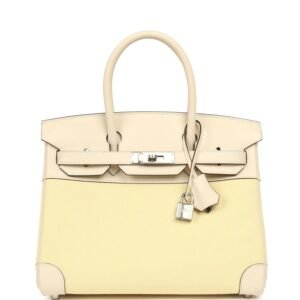 Hermes Birkin 30 Jaune Poussin Toile H Canvas Nata Swift and Palladium Hardware