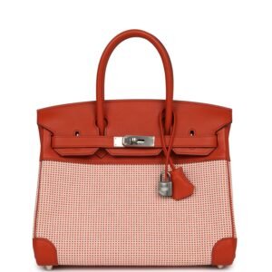 Hermes Quadrille Birkin 30 Terre Battue, Brique, Mauve Pale, Ecru Swift, Toile Palladium Hardware