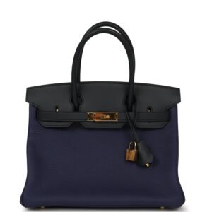 Hermes Birkin 30 Bleu Obscur Sombrero, Bleu Encre Clemence Gold Hardware