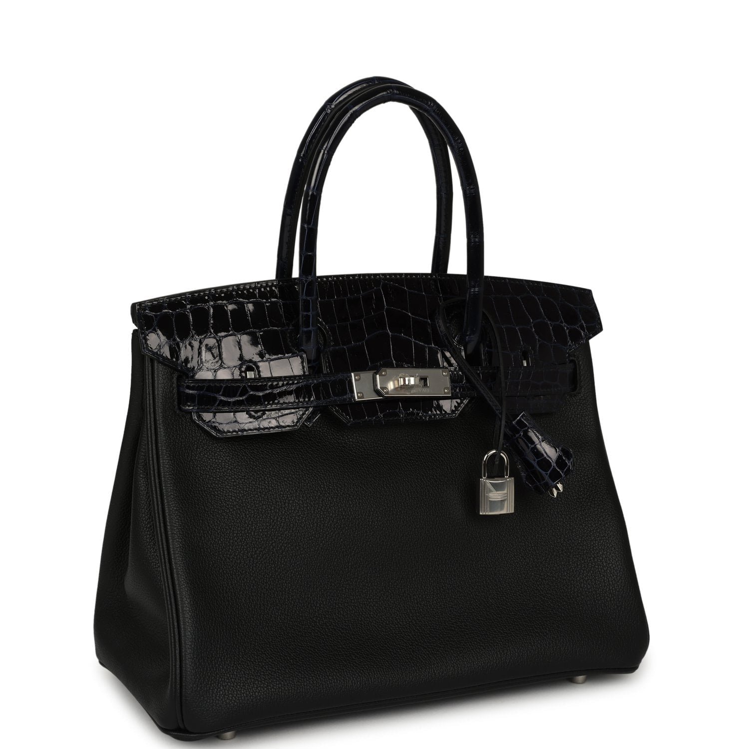 Hermes Birkin 30 Black, Bleu Marine Novillo, Shiny Niloticus Crocodile Touch Palladium Hardware - Image 2