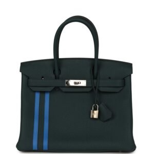 Hermes Officier Birkin 30 Vert Cypress, Bleu Zellige Togo Palladium Hardware
