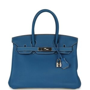Hermes Eclat Birkin 30 Bleu Mykonos, White Clemence Palladium Hardware