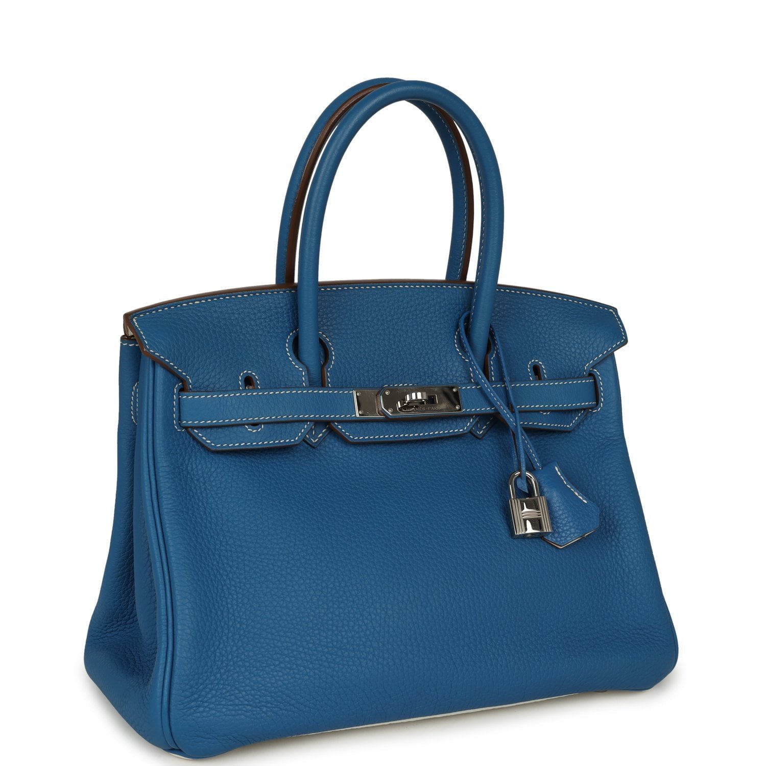 Hermes Eclat Birkin 30 Bleu Mykonos, White Clemence Palladium Hardware - Image 2