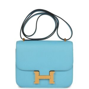 Hermes Constance 1-18 Celeste Epsom Gold Hardware
