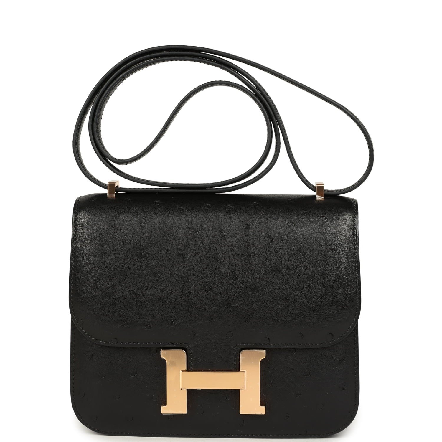 Hermes Constance 18 Black Ostrich Rose Gold Hardware