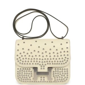 Hermes Constance 18 Clouté Cream Box Palladium Hardware