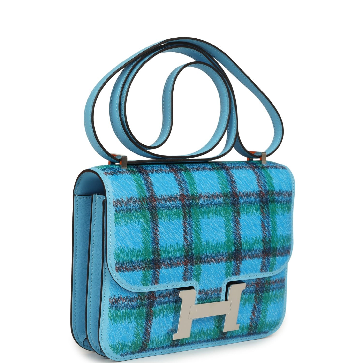 Hermes Constance 18 Tartan Celeste Swift Palladium Hardware - Image 2