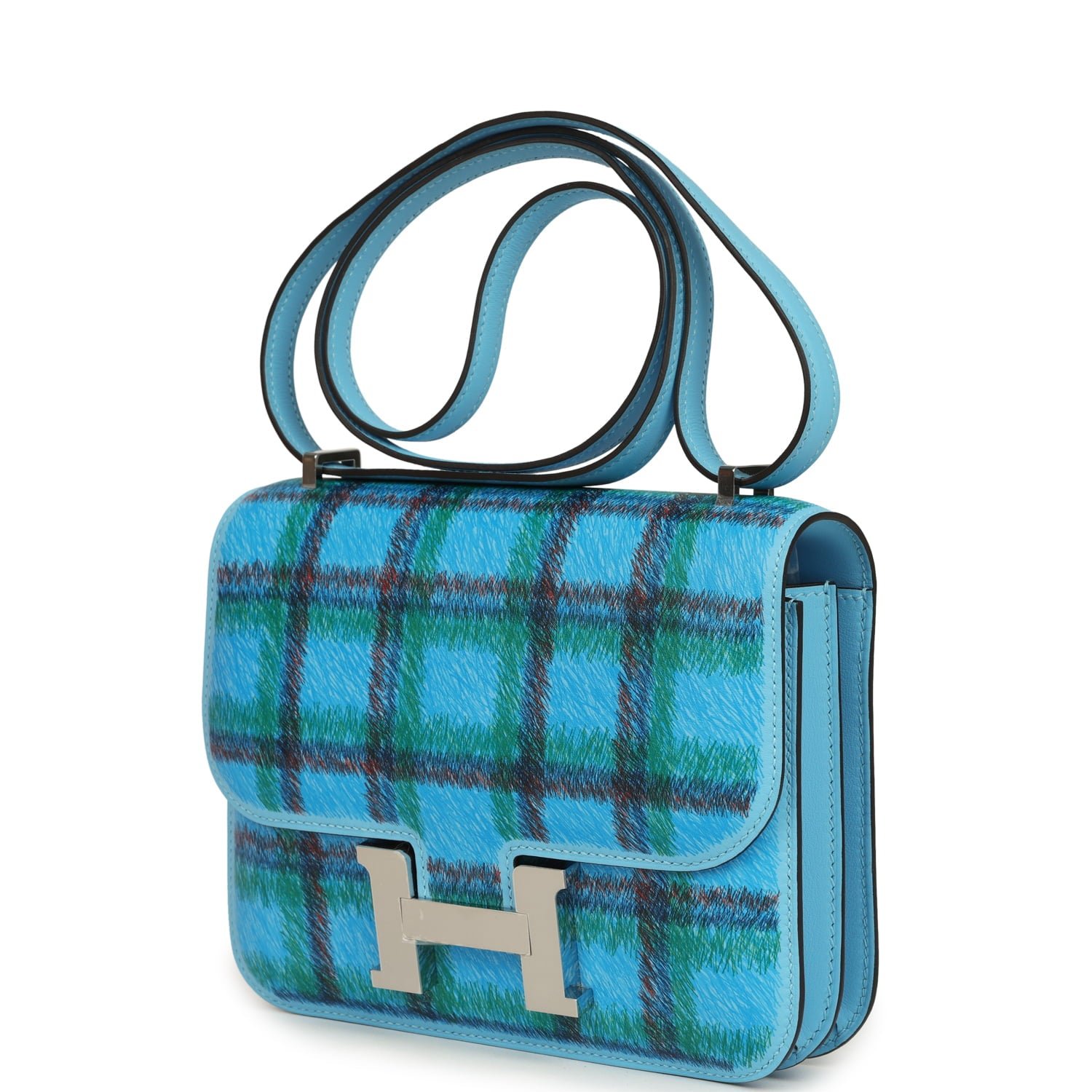 Hermes Constance 18 Tartan Celeste Swift Palladium Hardware - Image 5