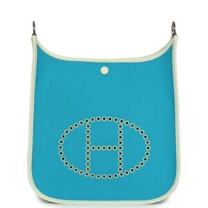 Hermes Neo Evelyne PM Bleu Aztec Officier Canvas and Vert Fizz Swift Palladium Hardware