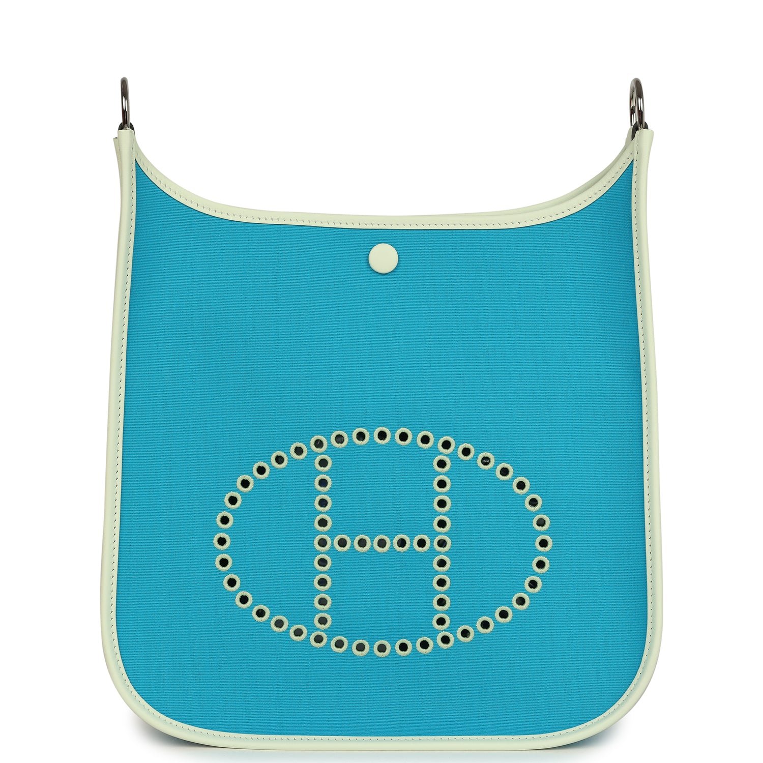 Hermes Neo Evelyne PM Bleu Aztec Officier Canvas and Vert Fizz Swift Palladium Hardware