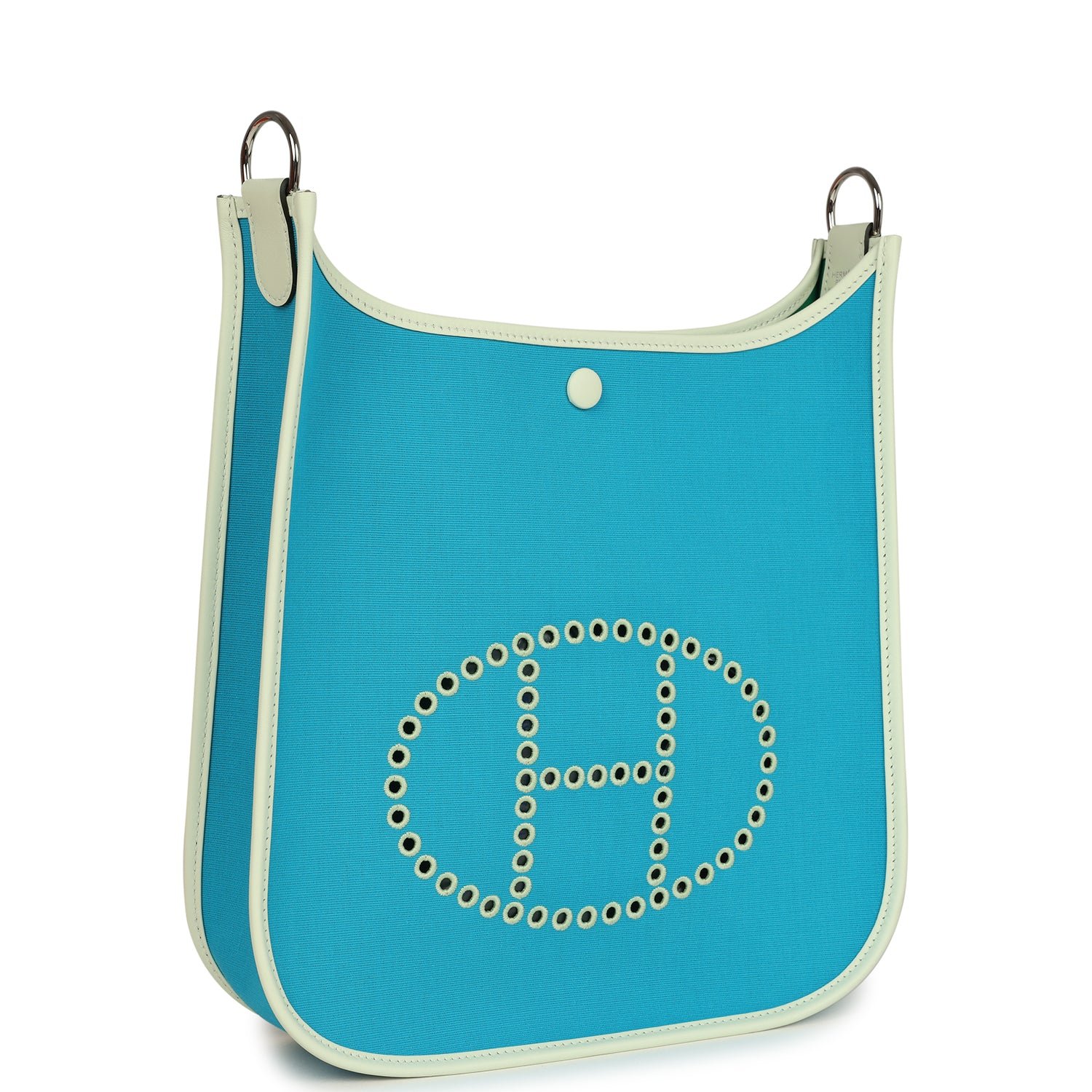 Hermes Neo Evelyne PM Bleu Aztec Officier Canvas and Vert Fizz Swift Palladium Hardware - Image 2