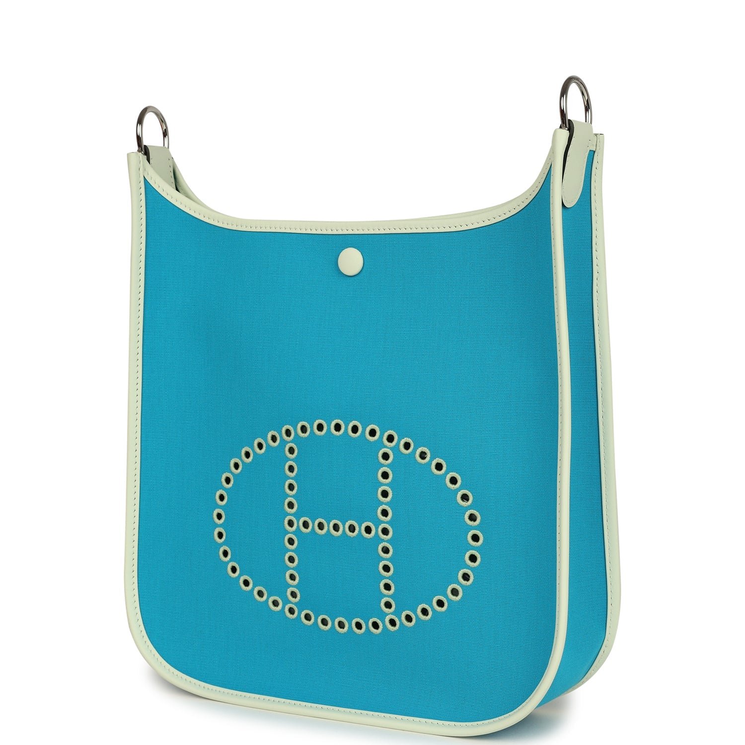 Hermes Neo Evelyne PM Bleu Aztec Officier Canvas and Vert Fizz Swift Palladium Hardware - Image 5