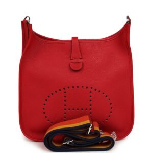 Hermes Evelyne III PM Rouge Casaque Clemence Palladium Hardware