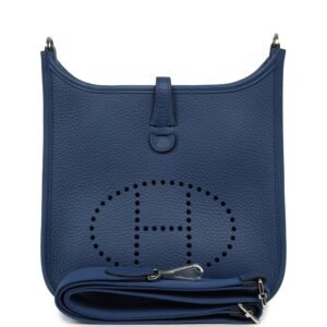 Hermes Evelyne 23 Bleu Tie Clemence Palladium Hardware
