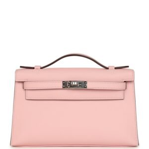 Hermes Kelly Pochette Rose Sakura Swift Palladium Hardware