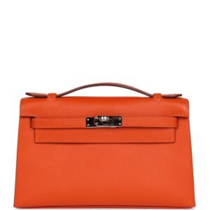 Hermes Kelly Pochette Feu Epsom Palladium Hardware