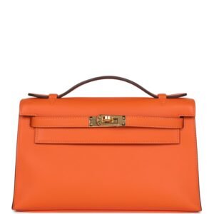 Hermes Special Order (HSS) Kelly Pochette Orange Verso Swift Gold Hardware