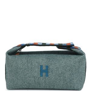 Hermes Bride-A-Brac Au Carre Case PM Vert Foret H Natte Canvas and Wool Palladium Hardware (MAC-H-FBSLG-250225-3-VP)