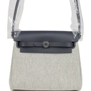 Hermes Herbag Zip 20 Mini Ecru and Ardoise Toile H Canvas and Ardoise Vache Hunter Palladium Hardware