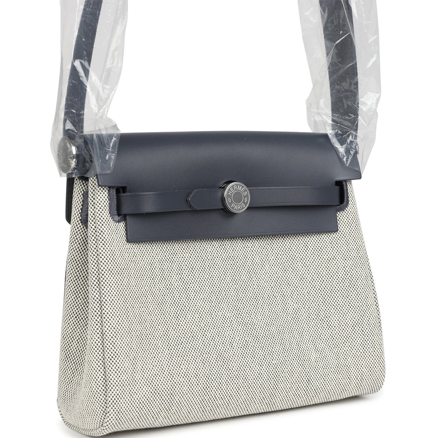 Hermes Herbag Zip 20 Mini Ecru and Ardoise Toile H Canvas and Ardoise Vache Hunter Palladium Hardware - Image 2