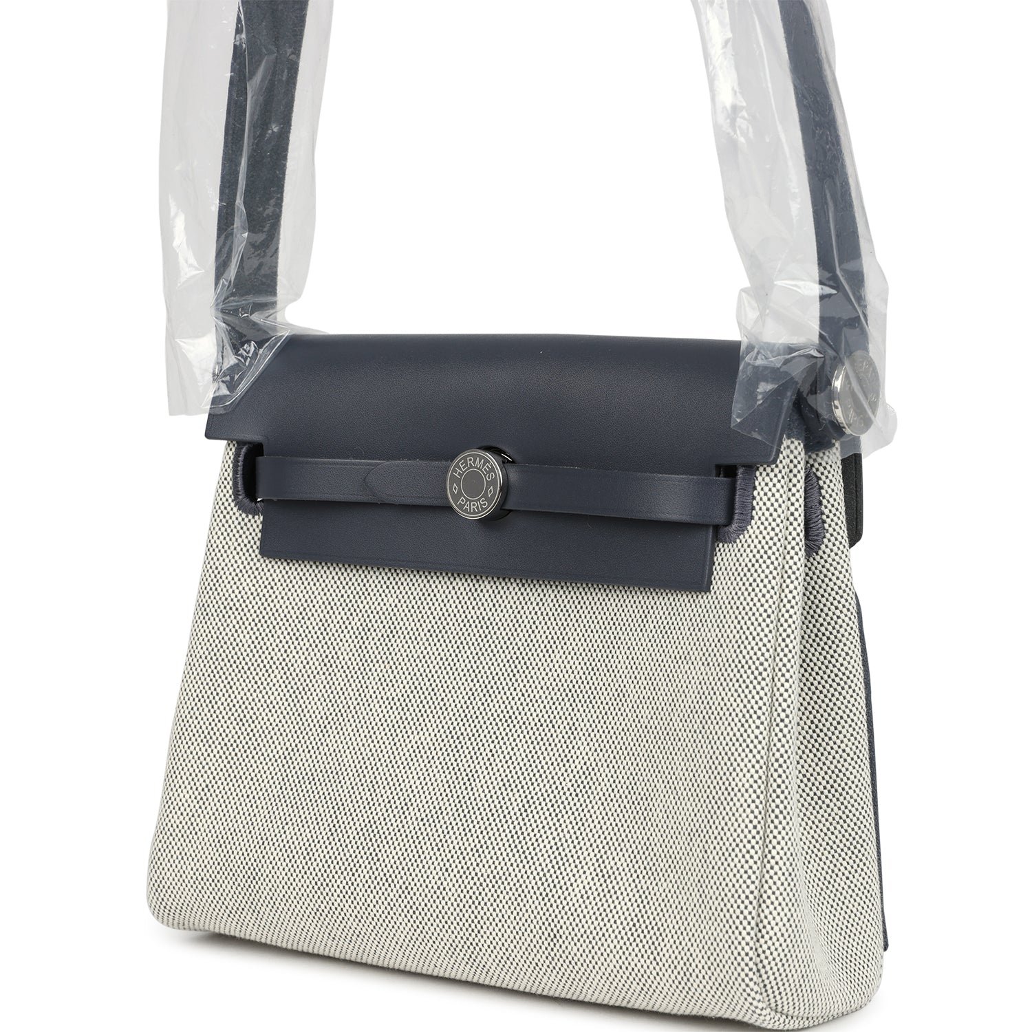 Hermes Herbag Zip 20 Mini Ecru and Ardoise Toile H Canvas and Ardoise Vache Hunter Palladium Hardware - Image 5